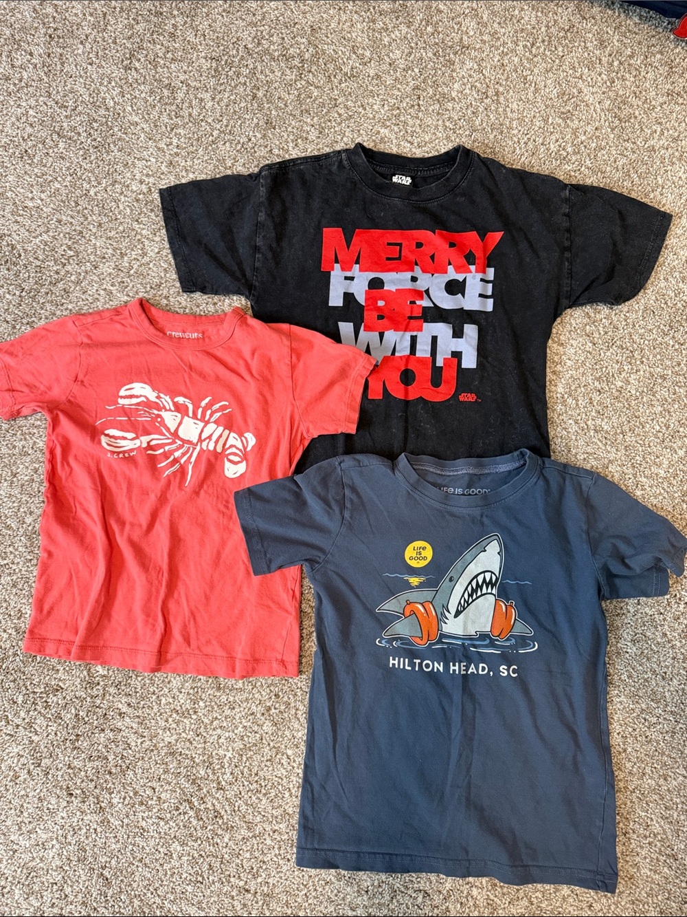 Kids T-Shirt 3 pack - Black "Star Wars Christmas, Life is Good, J Crew S 6-7